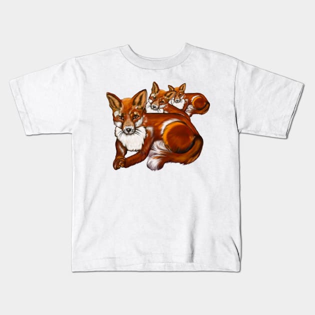 Fox times three - Urban Fox - Vulpes Vulpes close up painting  of a beautiful red fox Kids T-Shirt by Artonmytee